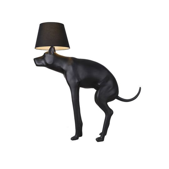 Romane - Country Style Resin Dog Nightstand Lamp - Black, Cone Fabric Shade