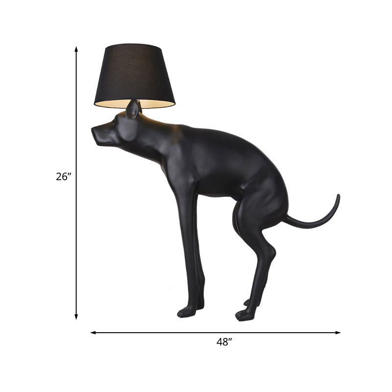 Romane - Country Style Resin Dog Nightstand Lamp - Black, Cone Fabric Shade