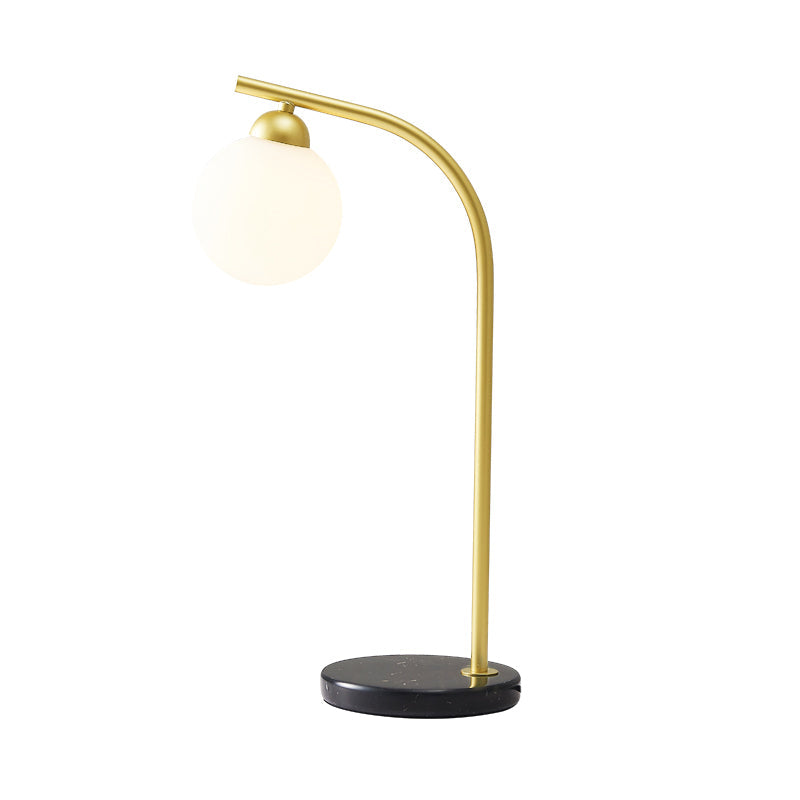 Modern Ball Shade Table Light With Ivory Glass | 1 Head Bedside Night Lamp Minimalist Design