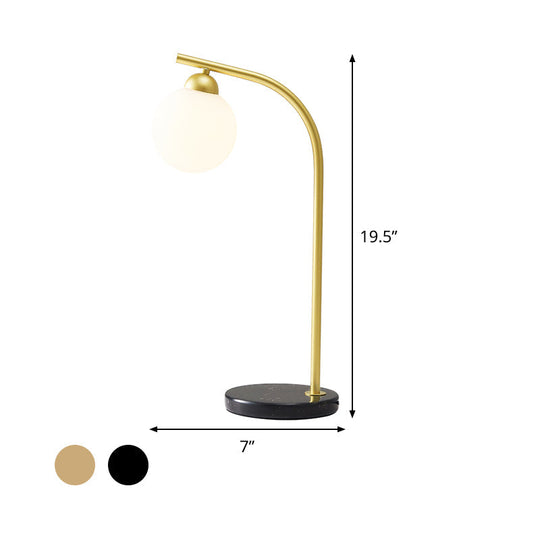 Modern Ball Shade Table Light With Ivory Glass | 1 Head Bedside Night Lamp Minimalist Design