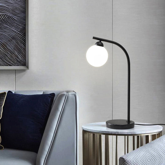 Modern Ball Shade Table Light With Ivory Glass | 1 Head Bedside Night Lamp Minimalist Design