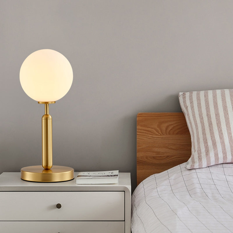 Postmodern Brass Table Lamp With White Glass Shade - Ball Accent Single Bulb