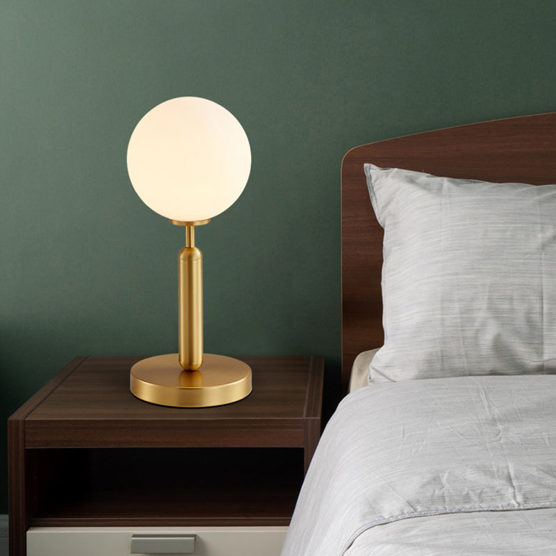 Postmodern Brass Table Lamp With White Glass Shade - Ball Accent Single Bulb