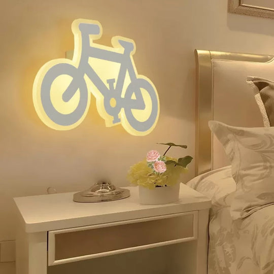 White Led Wall Sconce For Childs Bedroom: Contemporary Creative Acrylic Design / Warm Bicycle