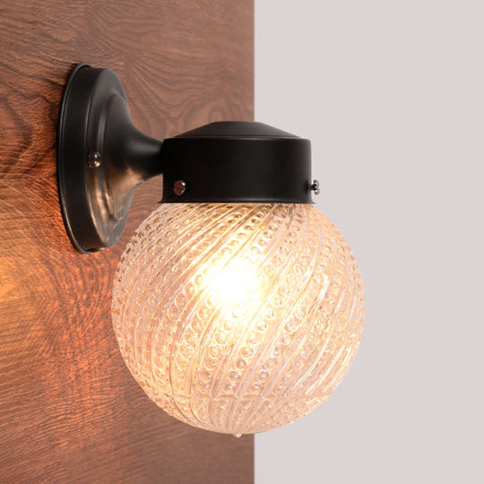 Contemporary Black/White Sconce Light With Globe Lattice Glass Shade - 1 Passage Wall Lighting Black