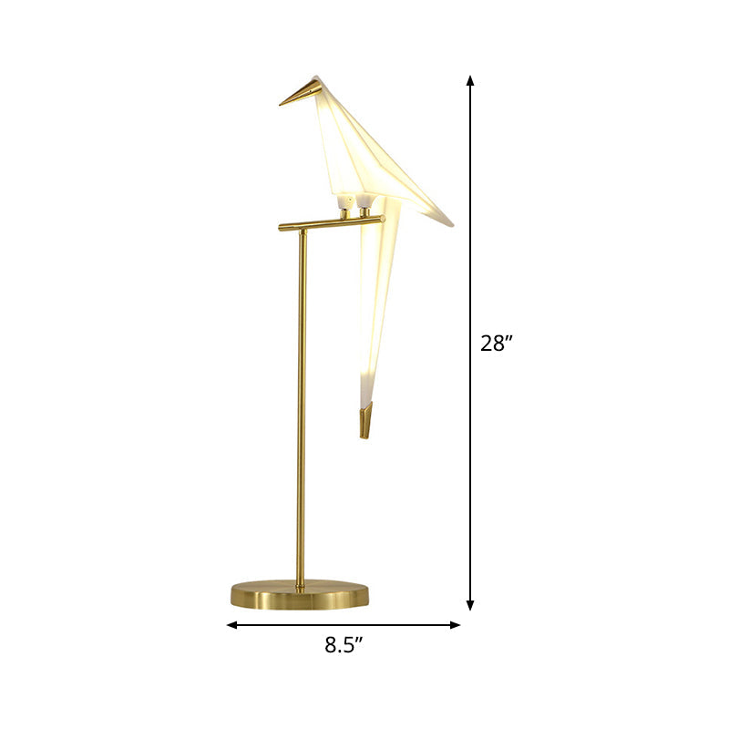 Paper-Crane Acrylic Led Night Lamp With Gold Stand - Designer Table Lighting For Bedside