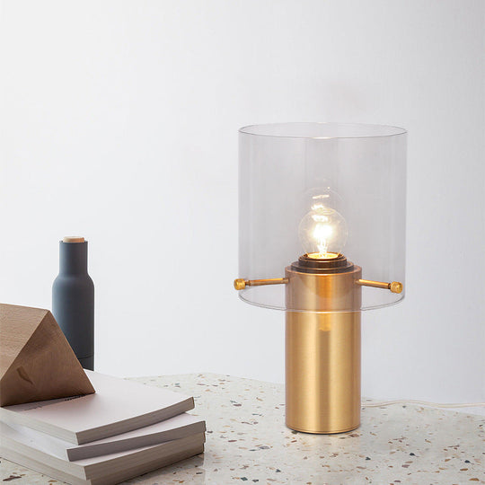 Brass Night Lamp With Translucent Glass Shade For Living Room - Postmodern Style