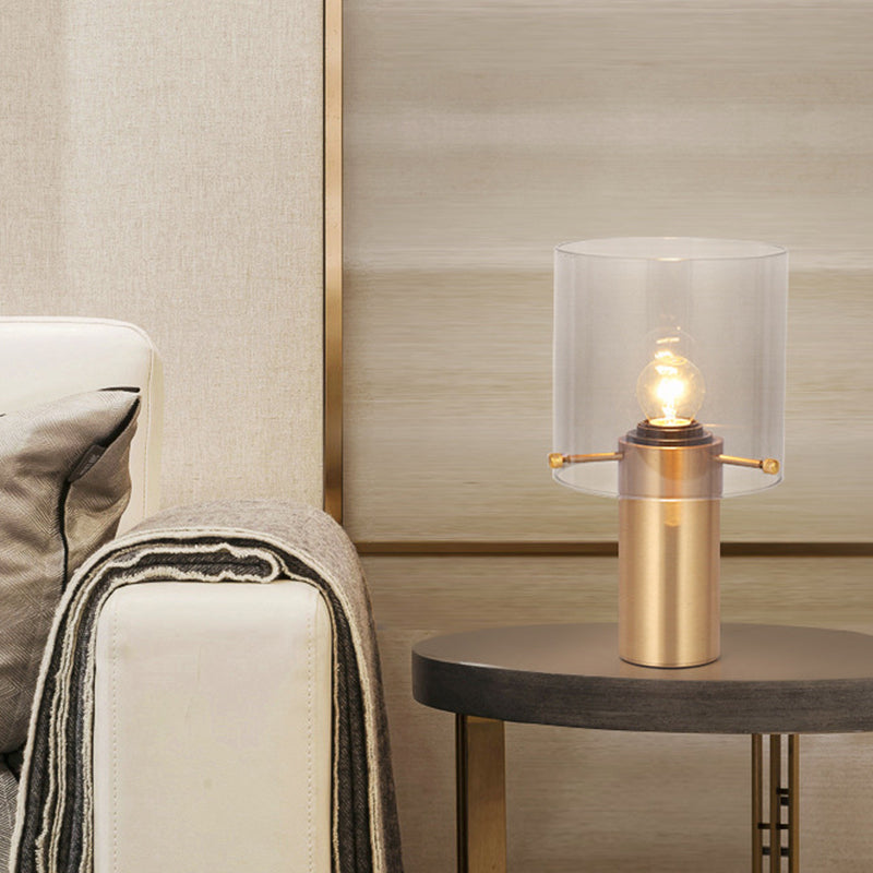 Brass Night Lamp With Translucent Glass Shade For Living Room - Postmodern Style