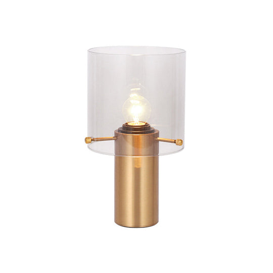 Brass Night Lamp With Translucent Glass Shade For Living Room - Postmodern Style