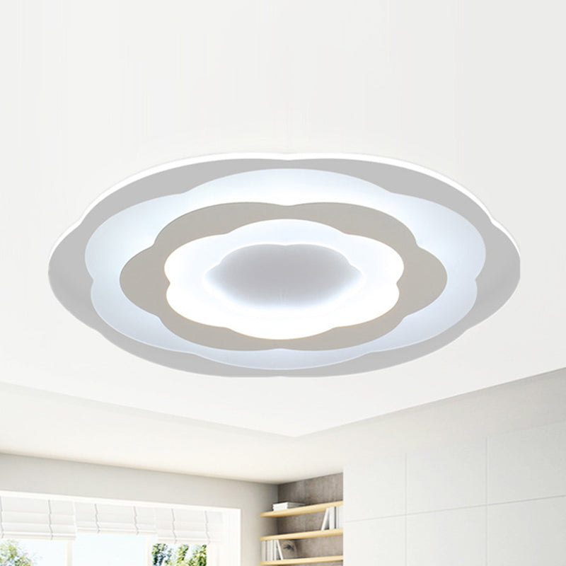 Ultrathin Layered Flower Ceiling Light - Modern Acrylic-White Led Flush Mount Lighting For Bedroom