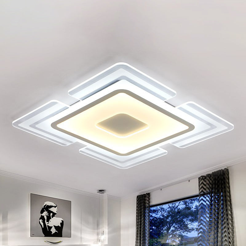 Contemporary Acrylic LED Ceiling Lamp for Living Room - Ultra Slim Square Petal Design (16.5/20.5 Inch Width)