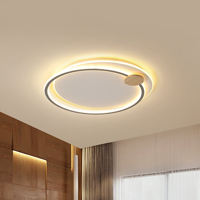 Minimalist Dual Circle Led Ceiling Light In Black/Grey For Warm/White Lighting - 16.5/20.5 Wide