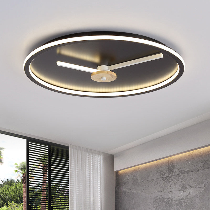 Ultra-Thin LED Ceiling Light with Adjustable Hour Hand Design for Modern Bedrooms in Black or White