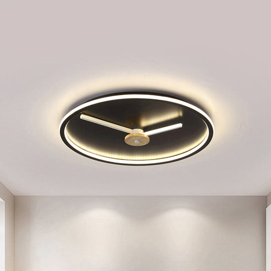 Ultra-Thin LED Ceiling Light with Adjustable Hour Hand Design for Modern Bedrooms in Black or White