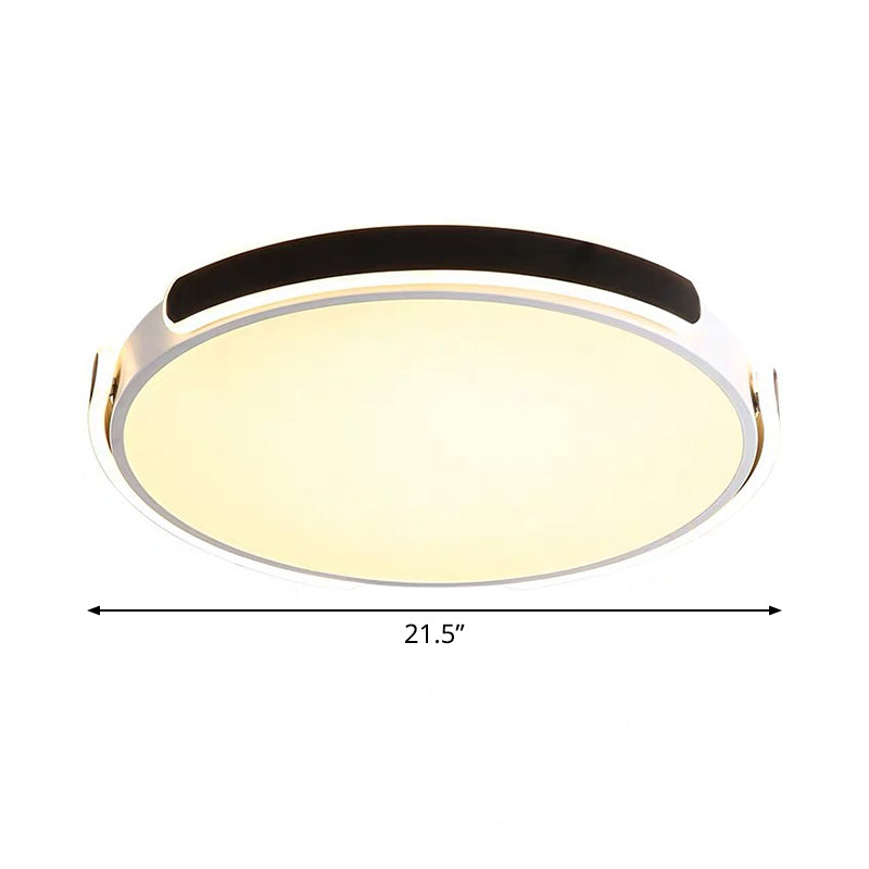 Nordic LED Flush Mount Round Ceiling Light - Black/White with Riveted Straps, 14/18/21.5", Warm/White Light