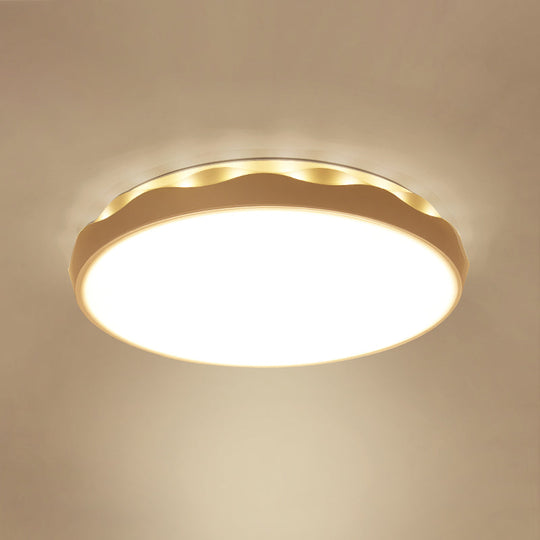 Minimalist Iron Ceiling Light 17/21 Dia Flush Mount White Rounded Design Led Scalloped Edge