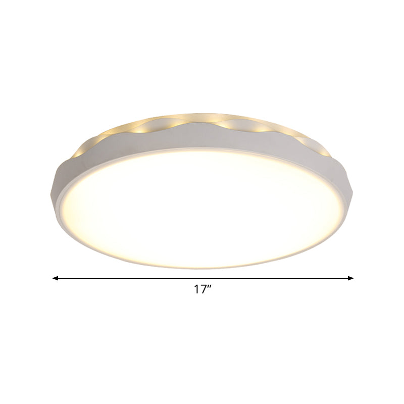 Minimalist Iron Ceiling Light 17/21 Dia Flush Mount White Rounded Design Led Scalloped Edge