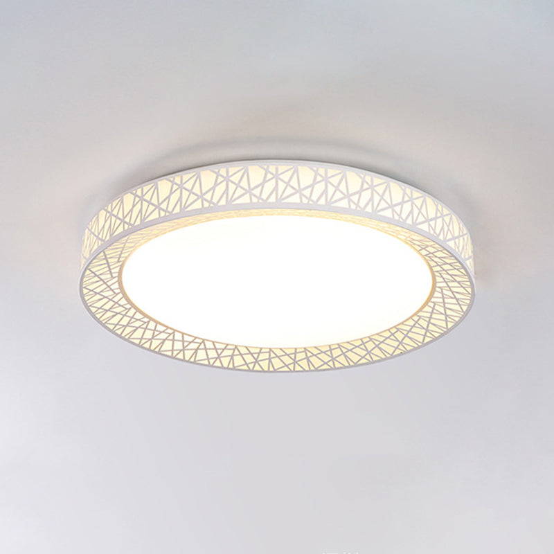 Modern Thin Iron Bird Nest Flush Light Fixture in White with LED Surface Ceiling Lamp and Recessed Diffuser - 16"/19.5" Wide