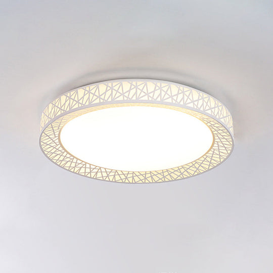 Modern Thin Iron Bird Nest Flush Light Fixture in White with LED Surface Ceiling Lamp and Recessed Diffuser - 16"/19.5" Wide