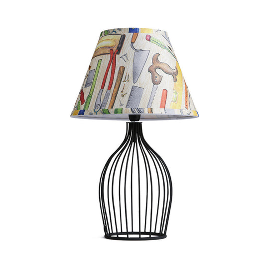 Traditional Black Nightstand Lamp With Metal Wire Cage Base