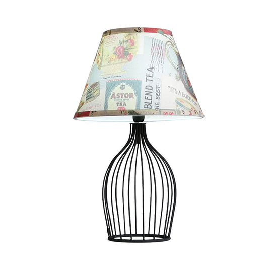 Traditional Black Nightstand Lamp With Metal Wire Cage Base