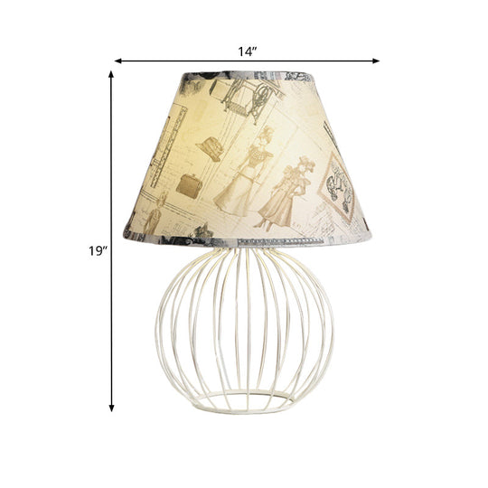 White 1-Light Desk Lamp With Traditional Fabric Shade And Wire Cage Base