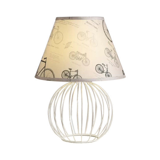 White 1-Light Desk Lamp With Traditional Fabric Shade And Wire Cage Base