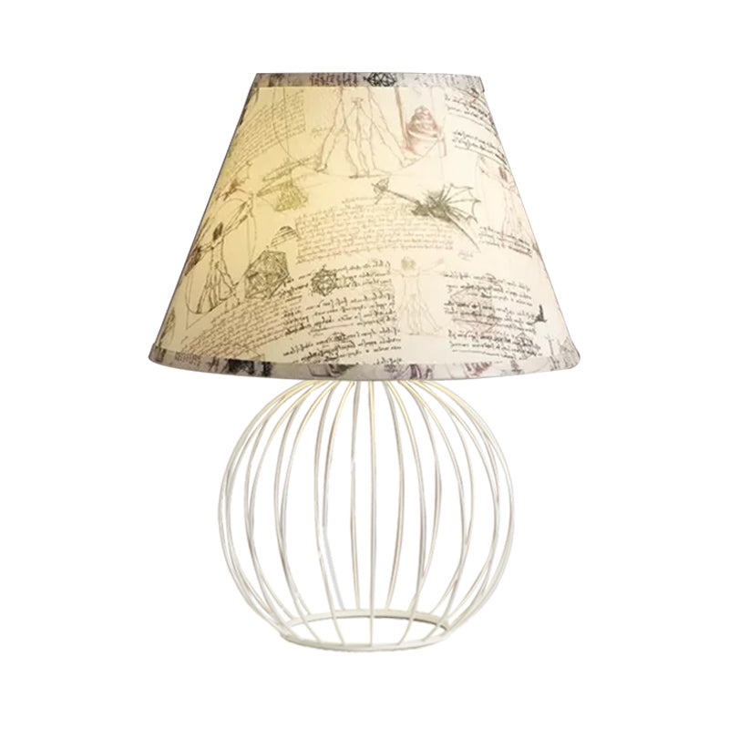 White 1-Light Desk Lamp With Traditional Fabric Shade And Wire Cage Base