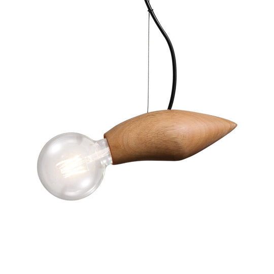 Traditional Wooden Bare Bulb Pendant Light For Restaurants - Brown