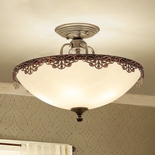 White Glass Bowl Ceiling Lamp - 6-Light Semi Flush Mount for Dining Room