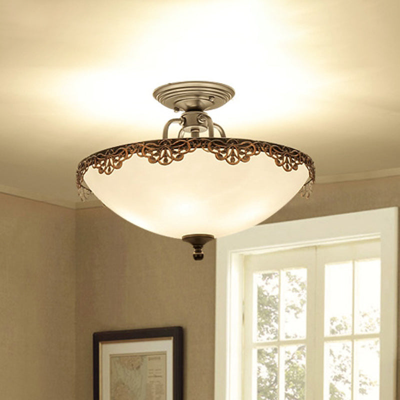 White Glass Bowl Ceiling Lamp - 6-Light Semi Flush Mount for Dining Room