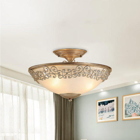 Antique Opal Glass Semi Flush Mount Ceiling Light with Gold/Black Bowl and 5 Bulbs for Dining Room