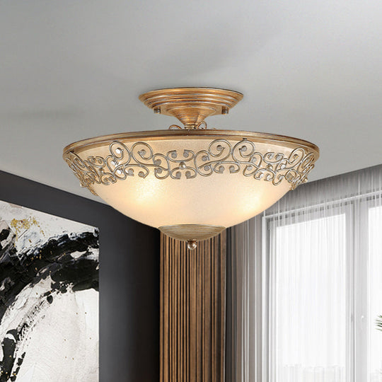 Antique Opal Glass Semi Flush Mount Ceiling Light with Gold/Black Bowl and 5 Bulbs for Dining Room