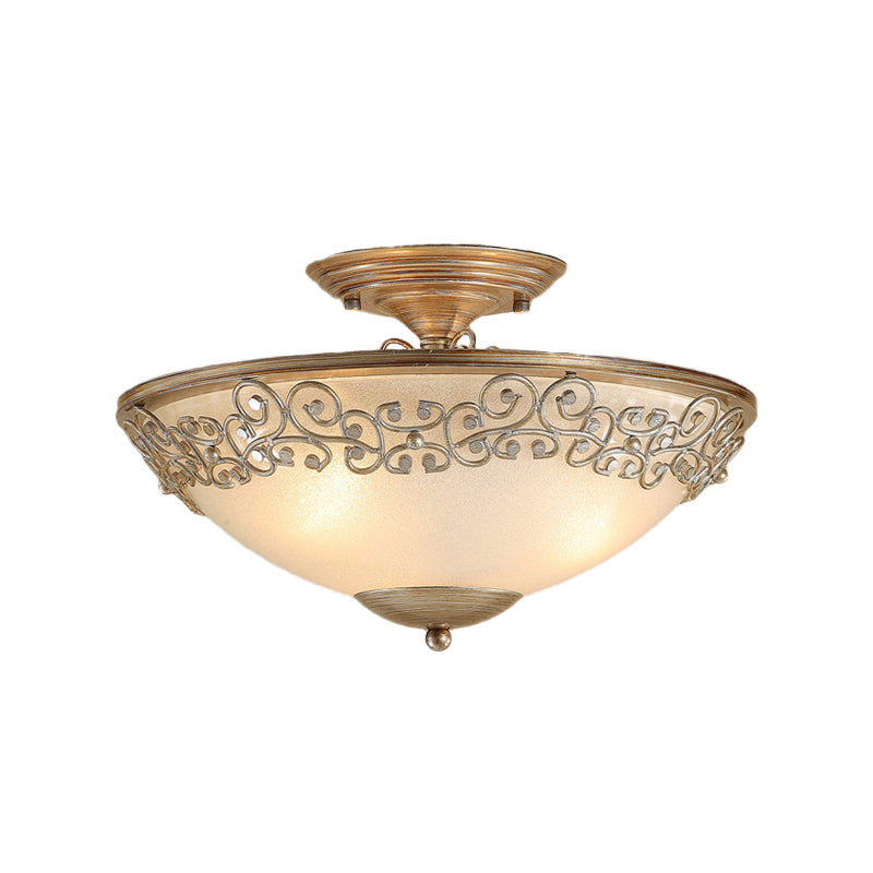 Antique Opal Glass Semi Flush Mount Ceiling Light with Gold/Black Bowl and 5 Bulbs for Dining Room