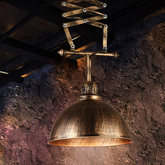 Industrial Iron 1-Light Drop Lamp With Extendable Arm - Bronze Bowl Ceiling Light For Clothing