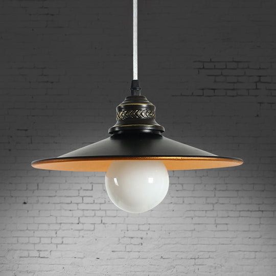 Sleek Saucer Iron Ceiling Pendant Lamp: Industrial 1-Bulb Restaurant Suspension Lighting in Black, 8.5"/14.5" Wide