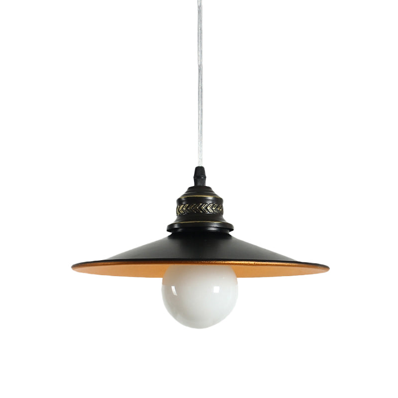 Sleek Saucer Iron Ceiling Pendant Lamp: Industrial 1-Bulb Restaurant Suspension Lighting in Black, 8.5"/14.5" Wide