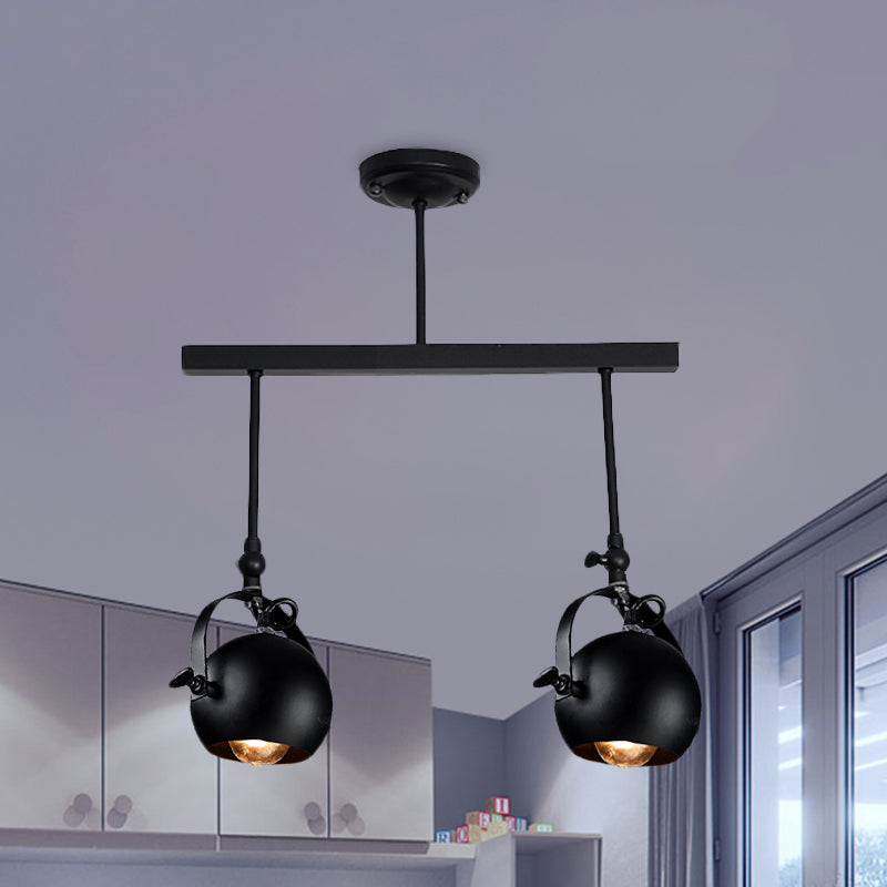 Industrial Iron Dome Restaurant Semi Flush Mount Ceiling Light Fixture with Linear Design - 2/3 Bulb Black