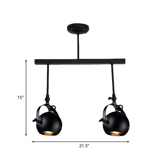 Industrial Iron Dome Restaurant Semi Flush Mount Ceiling Light Fixture With Linear Design - 2/3 Bulb