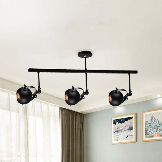 Industrial Iron Dome Restaurant Semi Flush Mount Ceiling Light Fixture with Linear Design - 2/3 Bulb Black