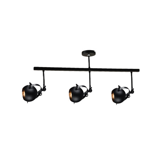 Industrial Iron Dome Restaurant Semi Flush Mount Ceiling Light Fixture with Linear Design - 2/3 Bulb Black