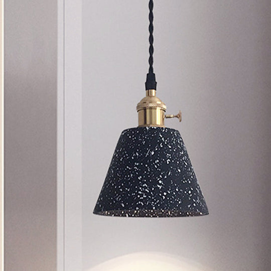 Industrial Cement Pendant Light - Black Tapered Ceiling Suspension Lamp For Living Room