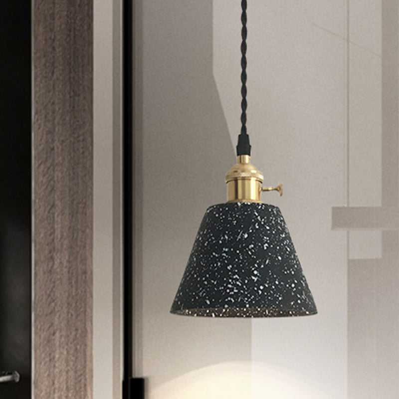 Industrial Cement Pendant Light - Black Tapered Ceiling Suspension Lamp For Living Room