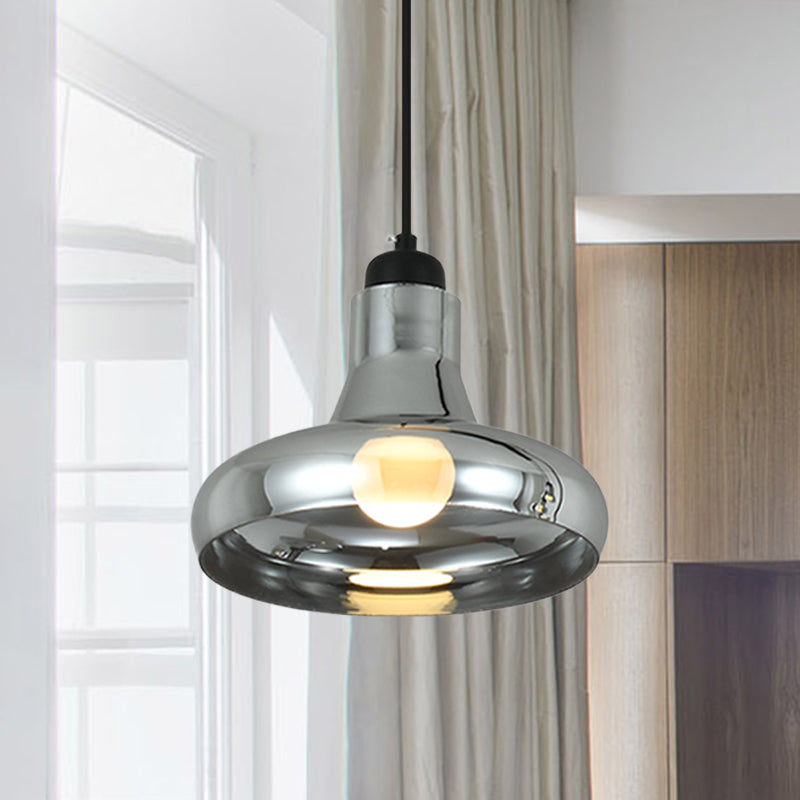 Smoke Gray Glass Pendant Light With Industrial Cone/Saucer Design For Bedroom