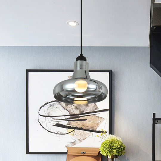 Smoke Gray Glass Industrial Pendant Lamp for Bedroom