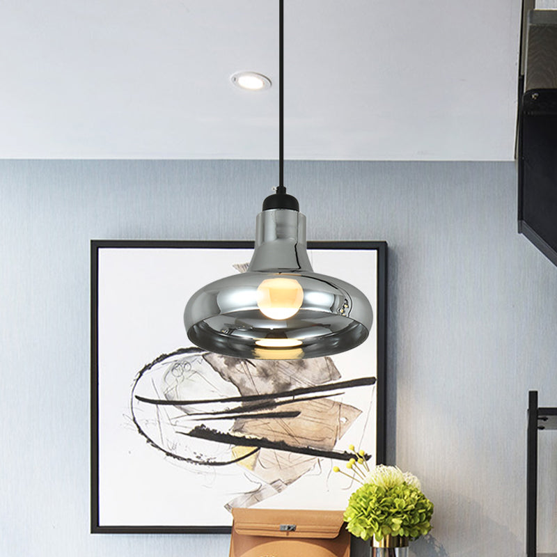 Smoke Gray Glass Pendant Light With Industrial Cone/Saucer Design For Bedroom / C