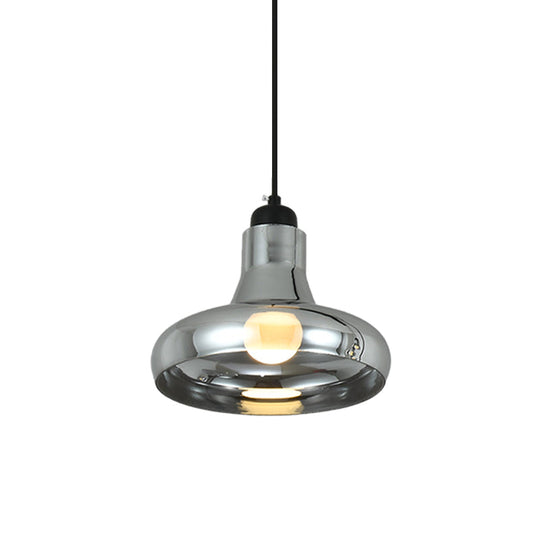 Smoke Gray Glass Pendant Light With Industrial Cone/Saucer Design For Bedroom