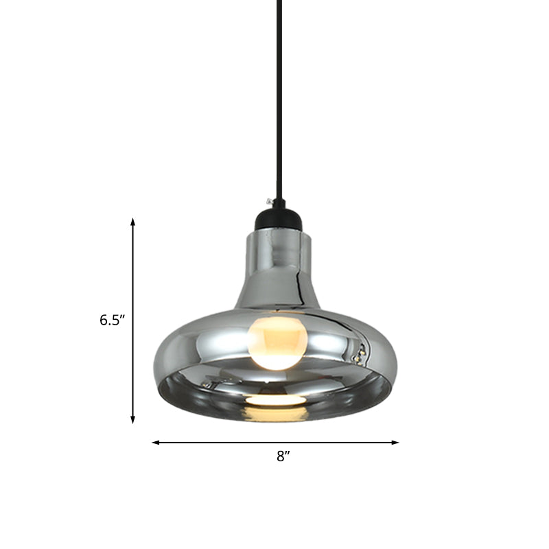 Smoke Gray Glass Pendant Light With Industrial Cone/Saucer Design For Bedroom