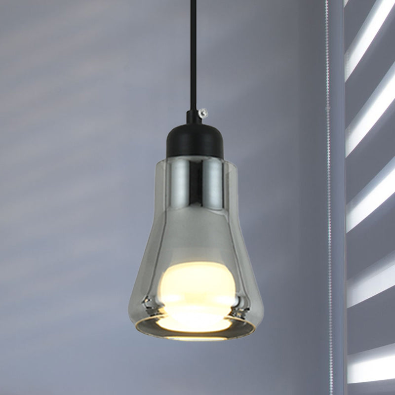 Smoke Gray Glass Pendant Light With Industrial Cone/Saucer Design For Bedroom