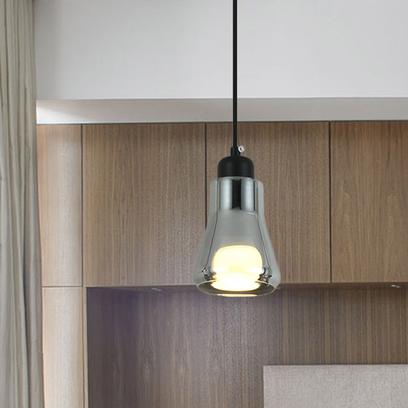 Smoke Gray Glass Pendant Light With Industrial Cone/Saucer Design For Bedroom / A